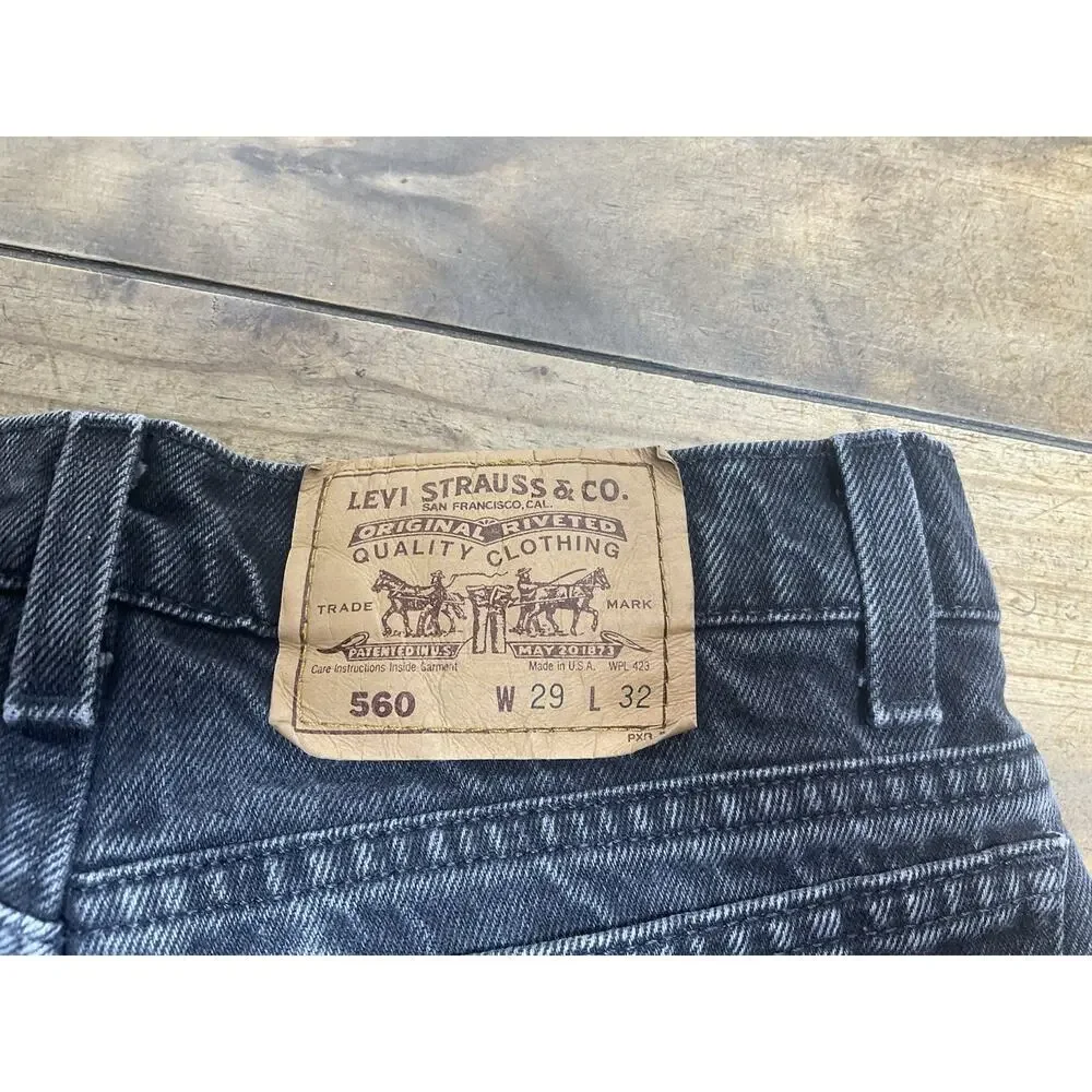 Vintage Levi's 560 Jeans Mens 29x32 Loose Fit Tapered Black USA Orange Tab